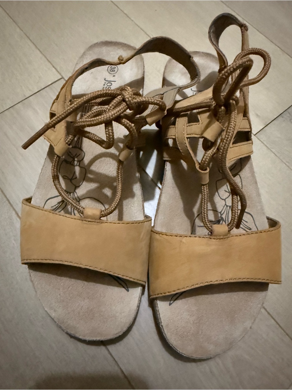 Josef Seibel Women's Light Tan Lace-Up Leather Sandals